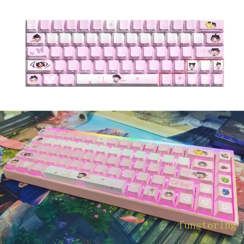 FUN 64 74Keys Keycaps ชุดด้านข้างพิมพ์ Clove สีชมพู Backlit Keycap สําหรับ 60 61 63 64 65 67 68 คีย์