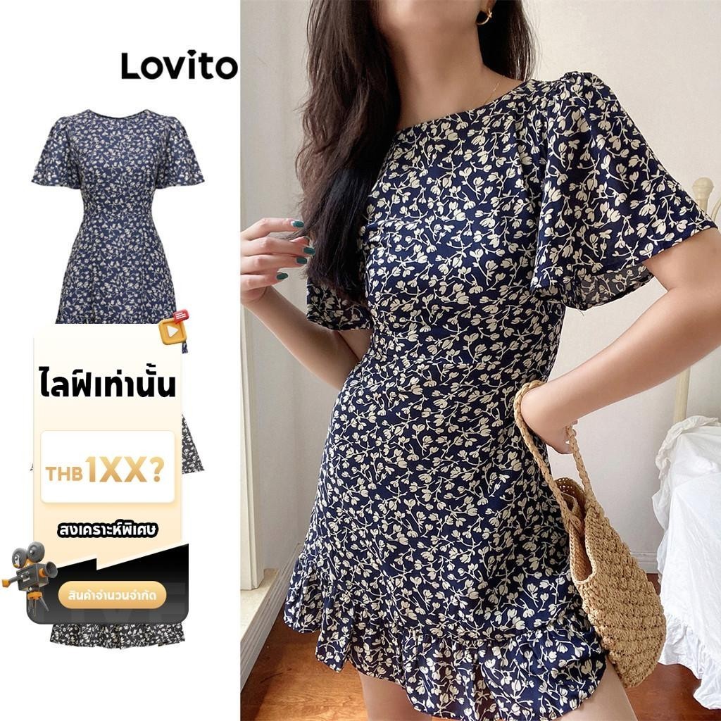 (LIVE STREAM SALE) Lovito ชุดเดรสผู้หญิง พิมพ์ลายดอกไม้ สไตล์โบโฮ L87ED381(หลากสี)