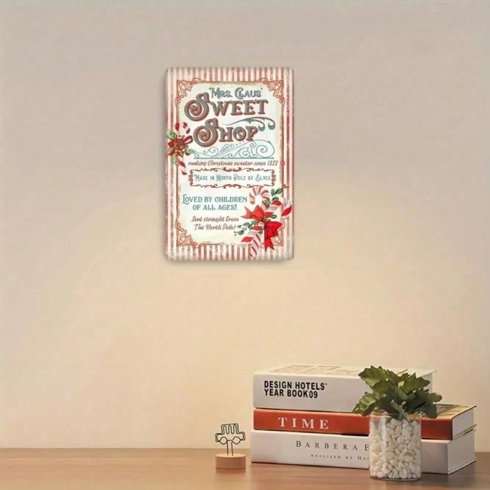 HELLOYOUNG Vintage Mrs Claus ป้ายผนังโลหะคริสต์มาส Sweet Shop Decor สําหรับ Home Cafe ห้องครัวแขวน A