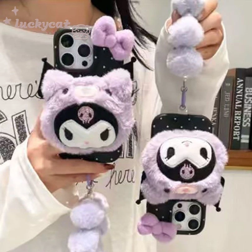 ใช้งานร่วมกับ iPhone 17 16 15 14 13 12 11 Pro Max X Xr Xs Max 7 8 Plus SE2020 เคสโทรศัพท์ 3D DIY น่ารักสีม่วงตุ๊กตาสัตว์ + Lanyard นุ่มปกหลัง