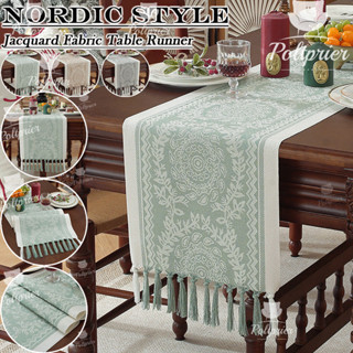 นักวิ่งตาราง นอร์ดิกสไตล์หรูหราผ้าฝ้ายและผ้าลินินผ้าฝุ่นยาวผ…