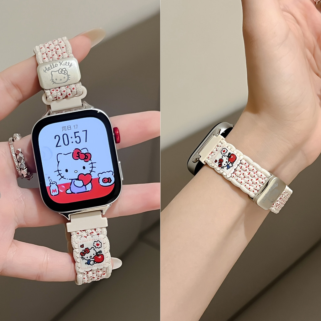 Slim น่ารัก KT พิมพ์สายรัดไนลอนสําหรับ Huawei Watch Fit 4/5 Pro สมาร์ทวอท์ชผู้หญิงสายรัดข้อมือแม่เหล็กสําหรับ Huawei Watch Fit 3