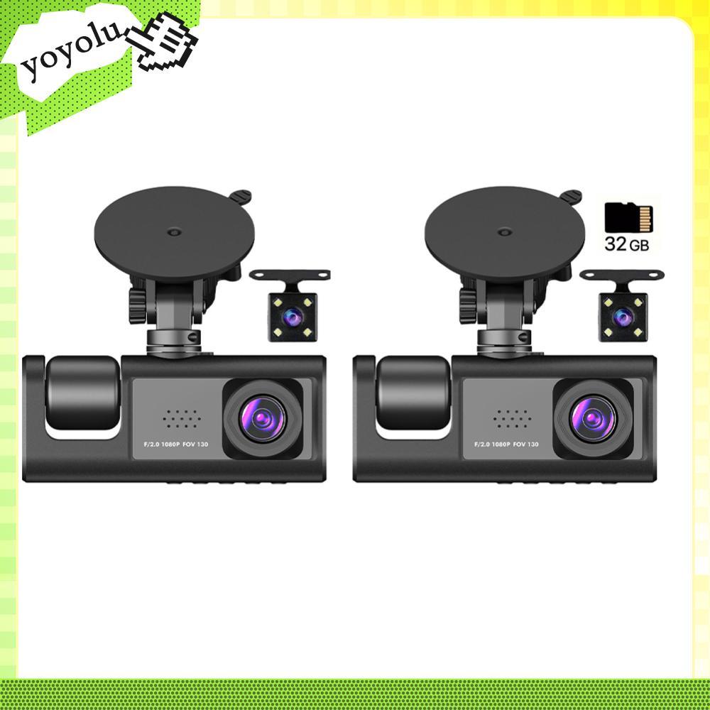 Dash Cam ด้านหน้าและด้านหลังภายใน 3 ช่องกล้อง Dash 1080P Triple Dash Cam