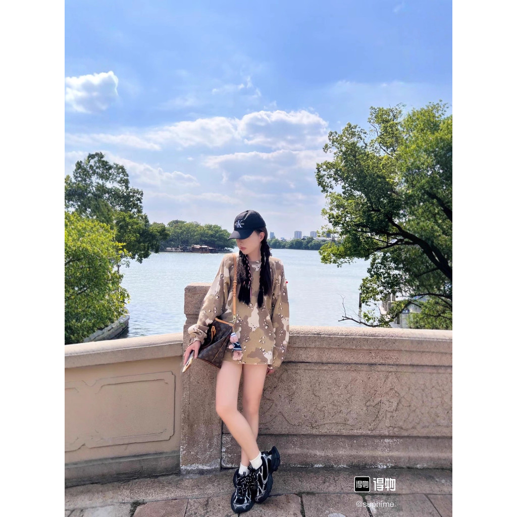 NOAZ Stuss* Raglan Sleeve Waffle Retro Long Sleeve Sweatshirt Classic Graffiti Loose High Street Cou