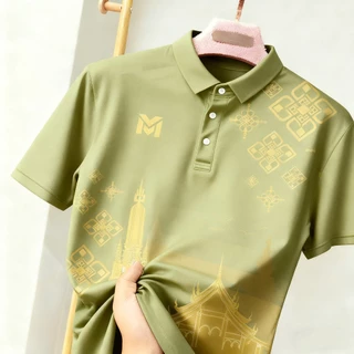 เสื้อโปโลผู้ชาย ลายเจดีย์และเทมเพล เหมาะสำหรับวันลอยกระทง และใส่ได้ทุกคนในครอบครัว