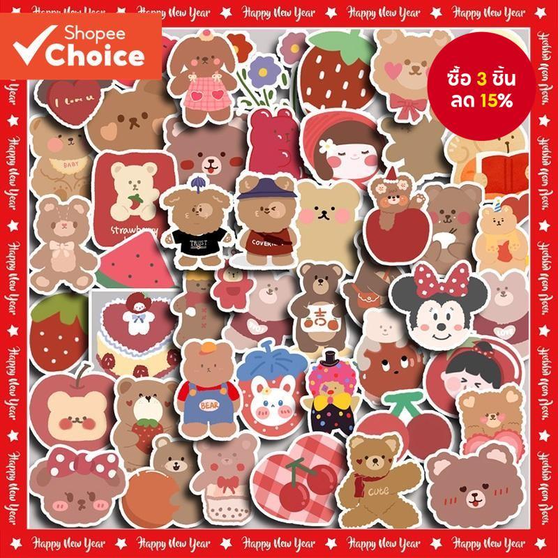 สติกเกอร์ ลายหมี สตรอเบอร์รี่น่ารัก กันน้ํา สําหรับตกแต่งสมุดภาพ ขวดน้ํา เครื่องเขียน 90 ชิ้น