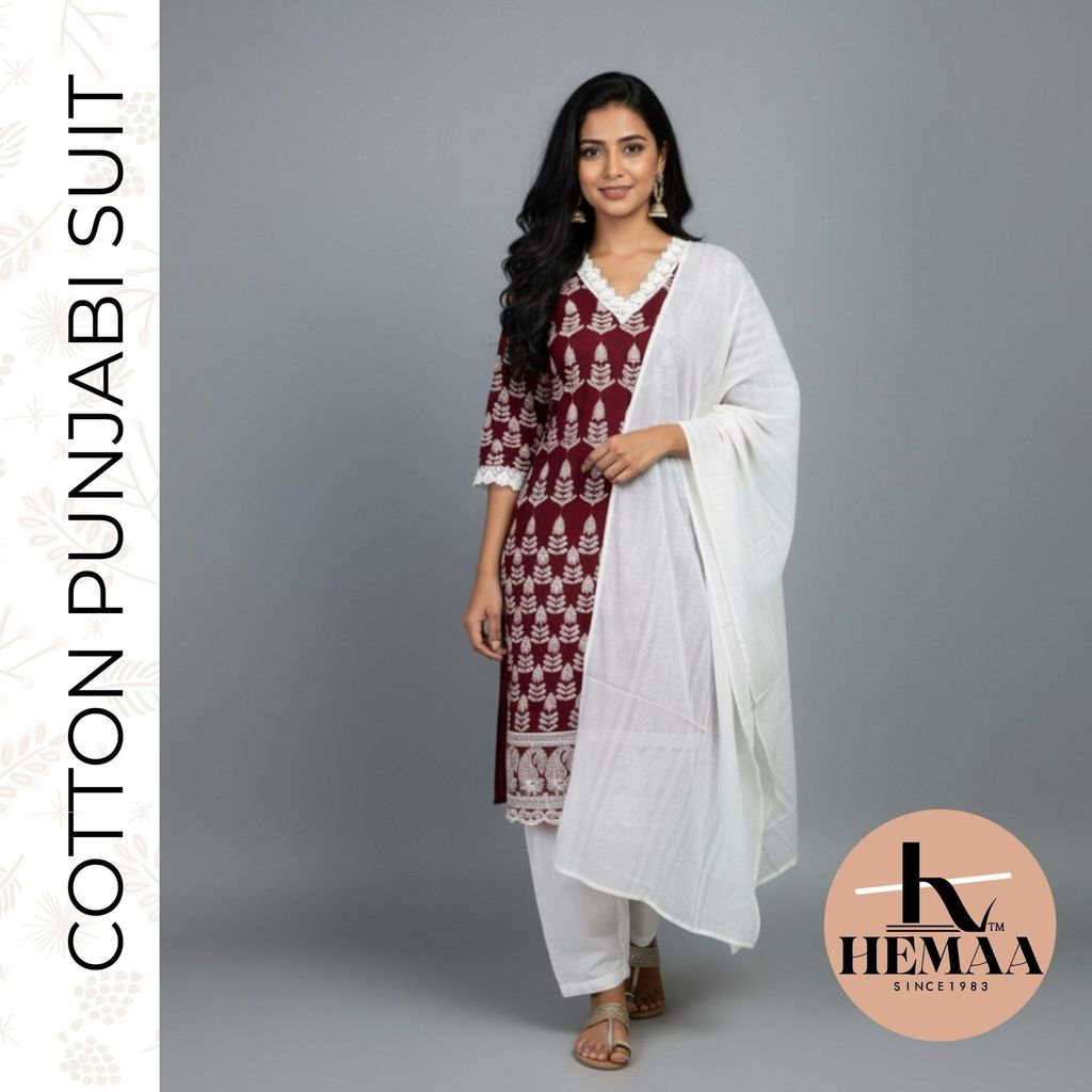 Cotton Punjabi Suit Indian wear ชุดสูท punjabi ใส่สบาย