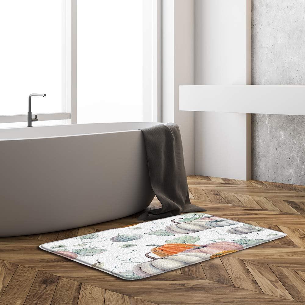 Pumpkin Bath Mat Fall Thanksgiving Watercolor Pumpkin Harvest Autumn Crop Rustic Bathroom Rug Decor 