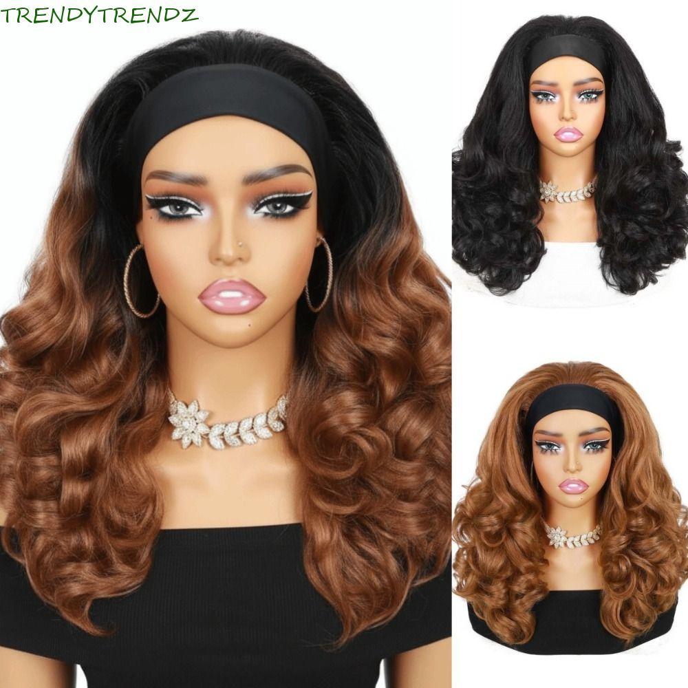 TRENDY TRENDZ Kinky วิกผมคาดศีรษะสีดํา, ปลายหยิก 16 นิ้ว Yaki Curly Headband วิกผม, Fluffy Hair Exte