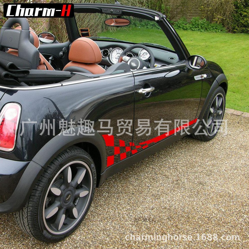 เหมาะสําหรับ BMW/Mini COOPER ด้านข้างกระโปรงสติกเกอร์ R50R52R53 Body Checkered Flag ที่ไม่ซ้ํากันวาด