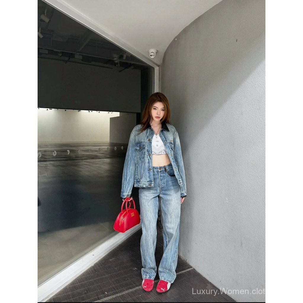 [1: 1] Miumi * 25 Pocket Leather Patchwork Retro Wash Jeans