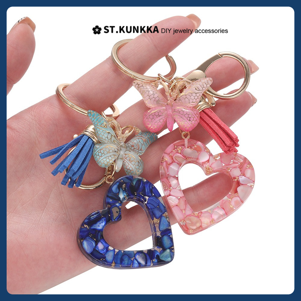 St. kunkka Fashion Love พวงกุญแจผีเสื้อ Love เลื่อมผีเสื้อพู่พวงกุญแจสําหรับแจกของขวัญ