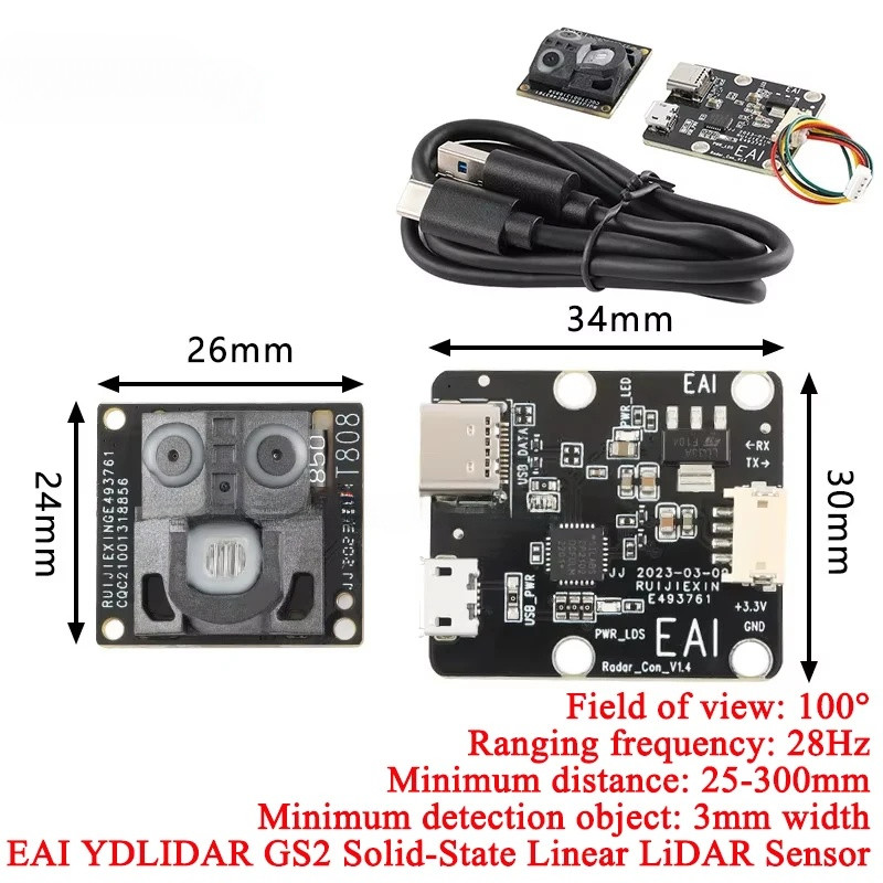 EAI YDLIDAR GS2 Solid-state Line Lidar Ranging Sensor เลเซอร์เรดาร์โมดูล 28Hz 300 มม. 100° Scanning 
