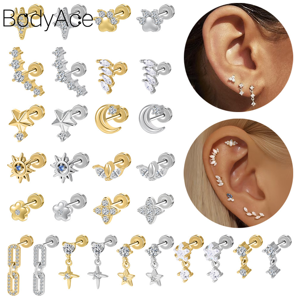 Bodyace ต่างหูคริสตัลสตั๊ด 20G ทรงดาว 1 ชิ้น