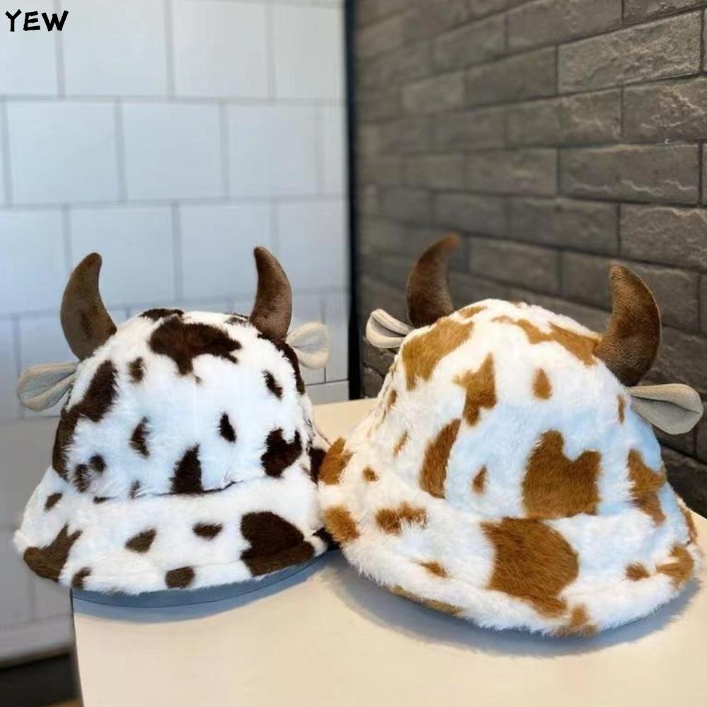 YEW Fuzzy Bucket Hat, Keep Warm Hip Hop Fluffy Warm Hat, แฟชั่น Faux Fur Casual อุ่น Bonnet สําหรับผ