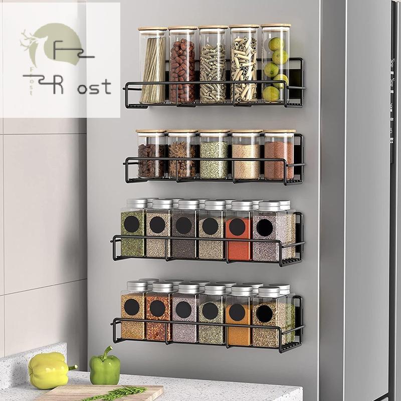 Hth แม่เหล็กเครื่องเทศชั้นเก็บสีดําตู้เย็นชั้นวางตู้ออแกไนเซอร์อุปกรณ์ครัวตู้เย็นชั้นวางด้านข้าง hth