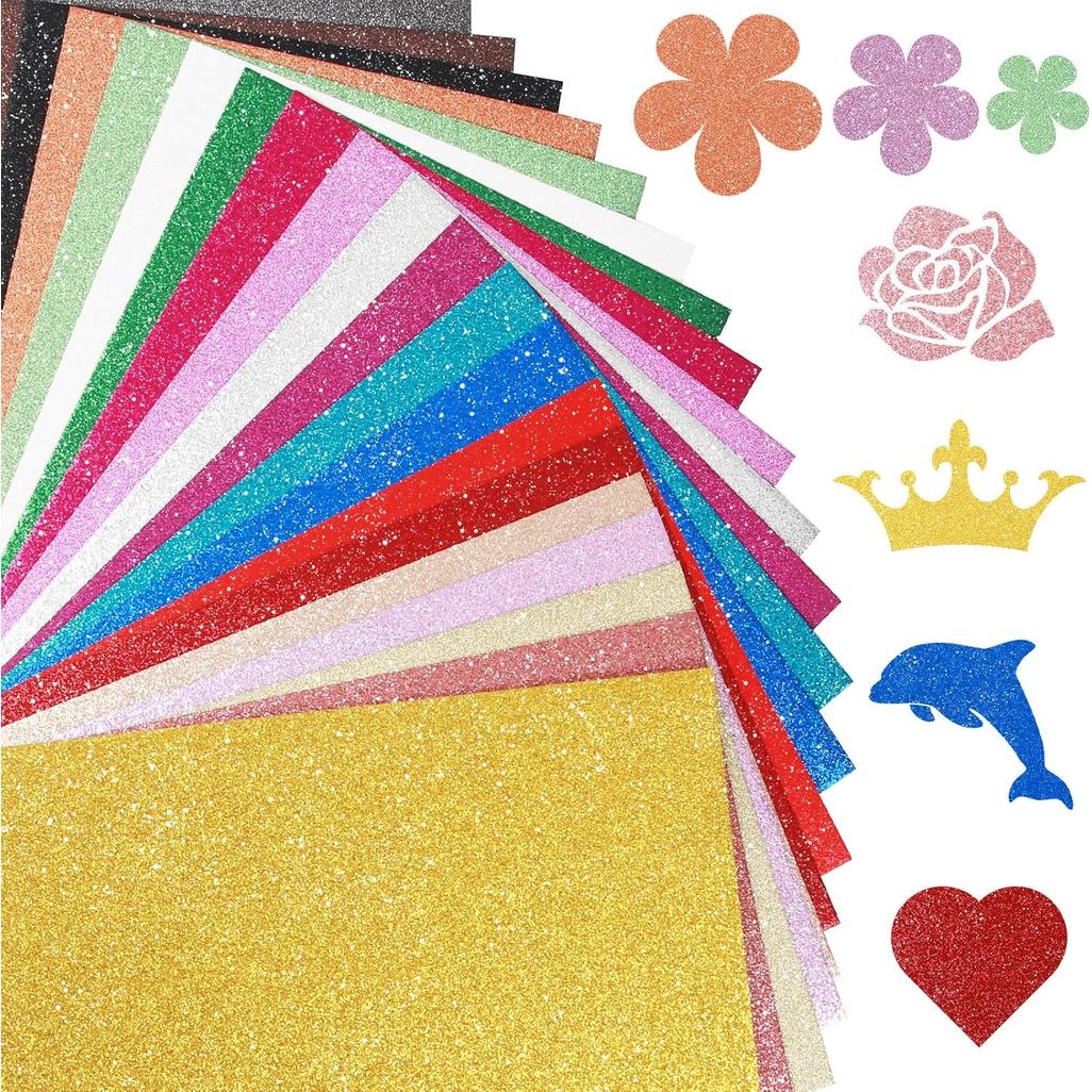 Herda 40 แผ่น 20 สี Glitter Cardstock, 250GSM A5 Glitter Paper No-Shed หนา Sparkly Card Stock, Premi