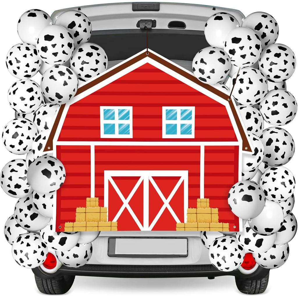 Panelee Halloween Farm Barn Trunk หรือรักษาชุดตกแต่งรถ Red Barn Trunk หรือรักษาตกแต่งแบนเนอร์และบอลล