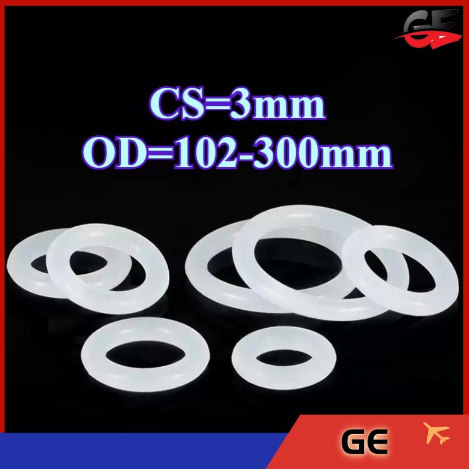O-ring ประเก็น CS3mm * OD102-300mm O-ring แหวนซิลิโคนสีขาวซีลเกรดอาหารแหวนยางกันน้ําปะเก็นยืดหยุ่นGE