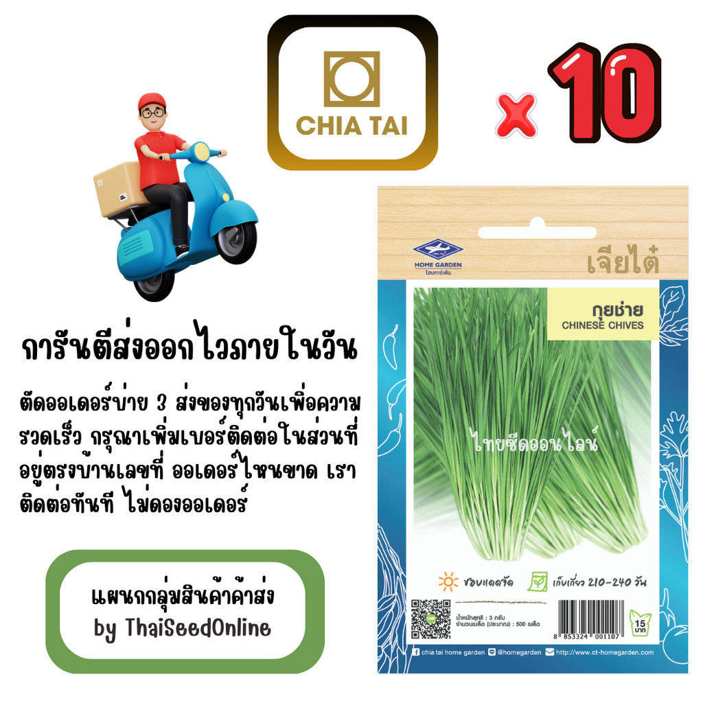 CTOP x 10 เมล็ดผักซองเจียไต๋ แตงไทย สินค้ายกแพ็ค