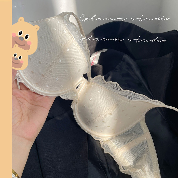 🎀bearbra🎀สินค้าใหม่ ชุดชั้นในดันทรง แต่งลูกไม้ สวมใส่สบาย สไตล์ญี่ปุ่น ขนาดเล็ก สําหรับผู้หญิง ลายจุด พร้อมส่ง