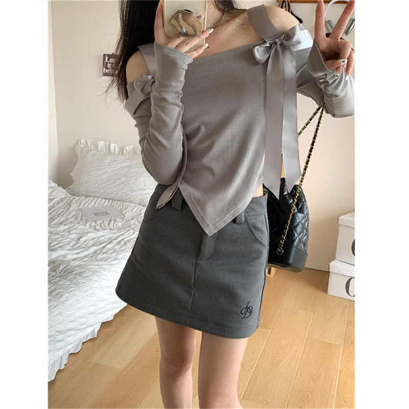 VENGGU สินค้าใหม่ สไตล์เกาหลี Strapless Bowknot Long-Sleeved Top Thailand Southern Hot Search Sweet 