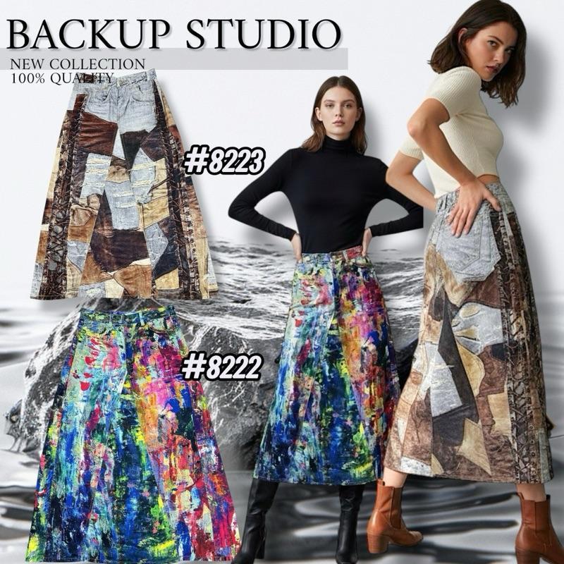 BACKUP STUDIO[กระโปรงยาว พิมพ์ลาย 3D] S-4XL สไตล์เนเน่