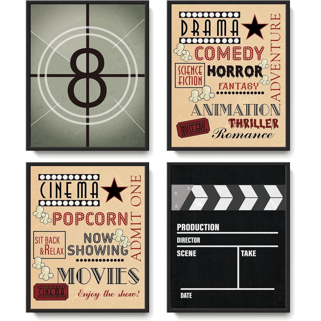 LARTSFRO Vintage Movie Room Wall Art Decor Posters, Retro Cinema Artwork Posters Wall Art Decor for 