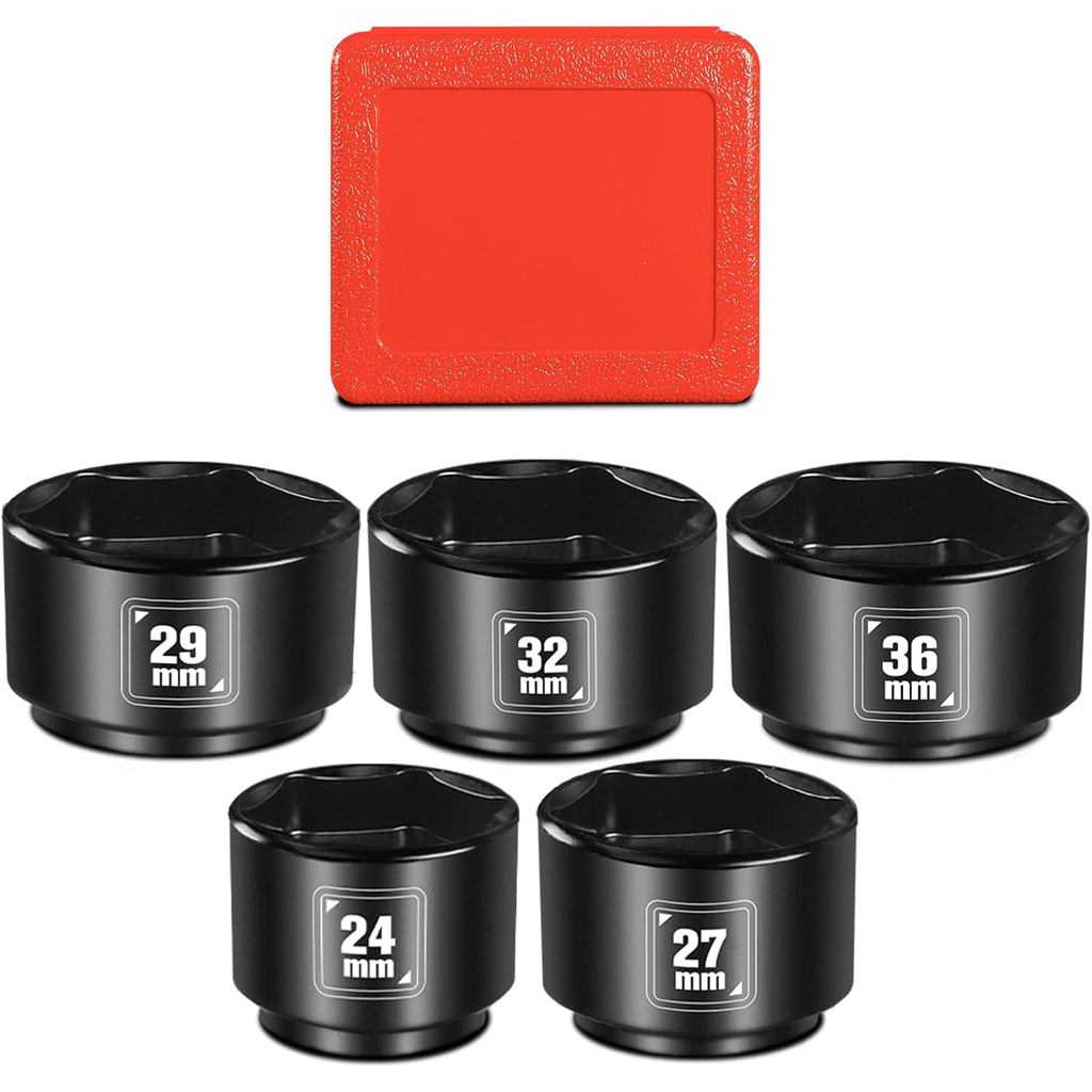 BLACKROBOT 5 Pieces 3/8” Drive Low Profile Oil Filter Socket Set, Metric Size 24mm, 27mm, 29mm, 32mm