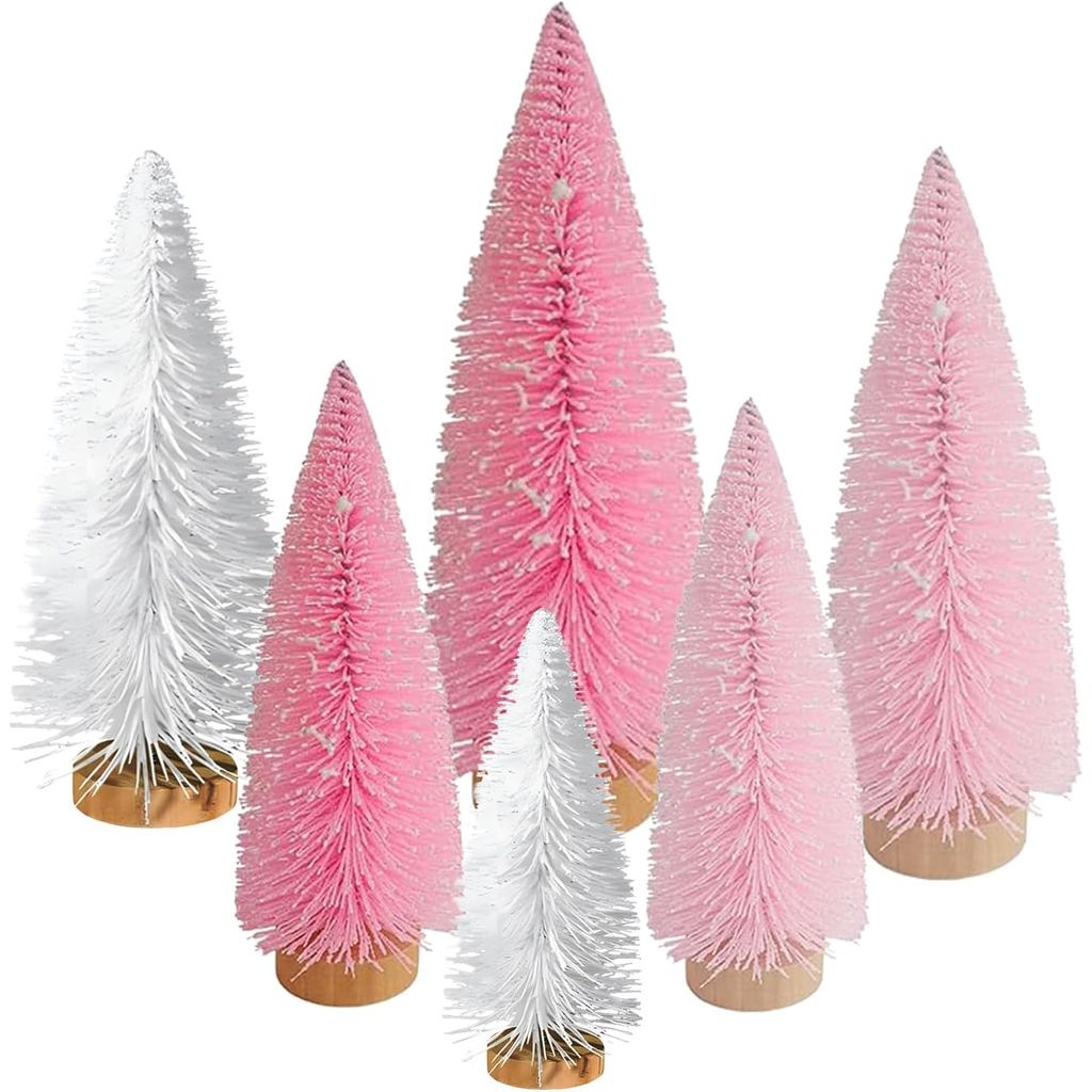 Yahpetes Christmas Trees 6 Pcs Artificial Bottle Brush Tabletop Trees Christmas Table Decorations fo