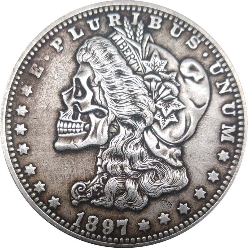 Wanderer เหรียญ Skull ต่างประเทศ 38 มม. Morgan Silver Dollar เงินโบราณ Dollar เหรียญที่ระลึกสะสม ahg
