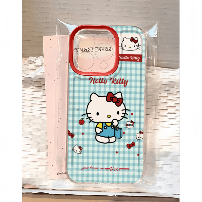 Ins น่ารักลายสก๊อตสีฟ้าสีแดง Hello Kitty โปร่งใสเคสโทรศัพท์สําหรับ iPhone 16 Promax 15 Promax 12 13 Mini 14plus 11 Pro Max X XS XR XS Max 7 8 plus Se2020 6G 6Plus