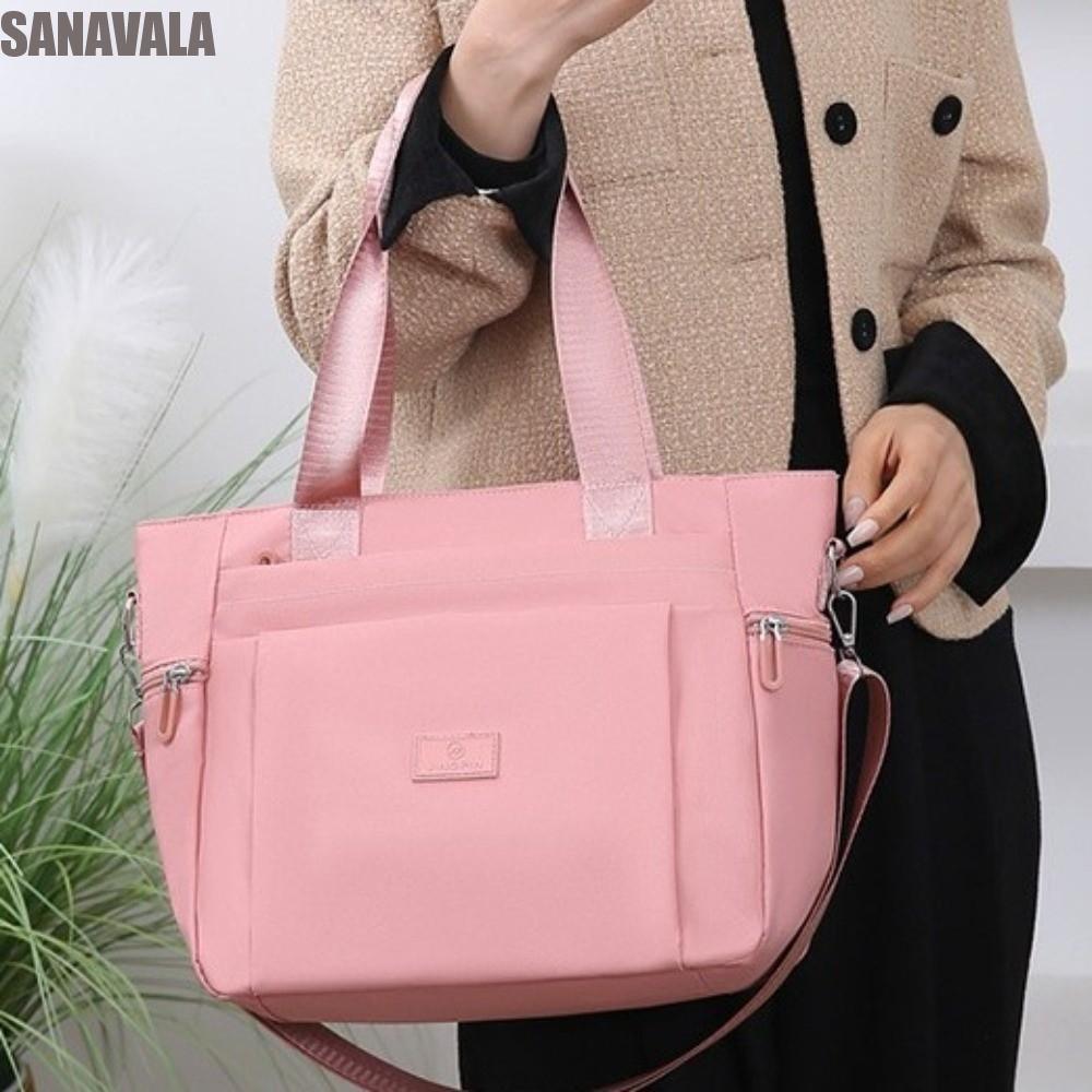 SANAVALA กระเป๋าโท้ต Oxford สำหรับเดินทางและช้อปปิ้ง ทรงสี่เหลี่ยม ความจุมาก สไตล์เกาหลี กระเป๋าสะพายอเนกประสงค์สำหรับผู้หญิง