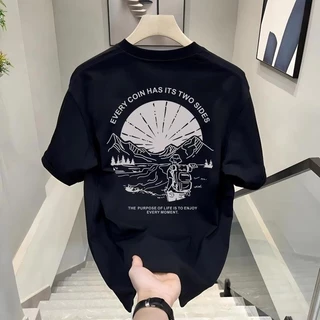 (ผ้าฝ้าย 100%)Luvoro oversize unisex เนื้อผ้านุ่มระบายแขนสั้น T-shirt สีดำและสีขาว เสื้อยืดทูโทน เสื้อยืดแขนสั้น C1815