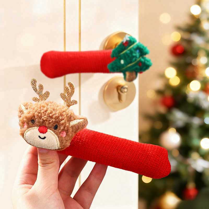 Christmas decoration cartoon plush Christmas tree door handle protective casing anti-collision holid