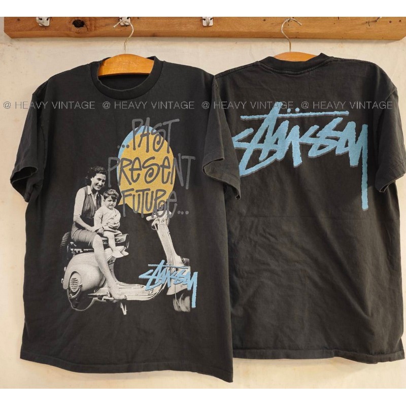 Stüssy PAST PRESENT FUTURE tag Stüssy USA Bio Washed เสื้ือวินเทจ เสื้อสตรีท heavy vintage shirt