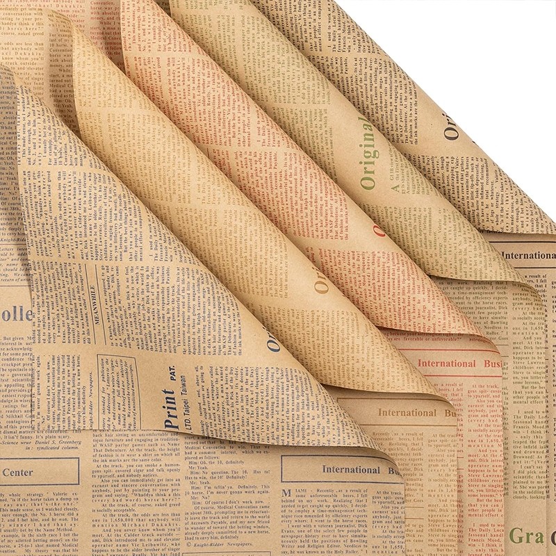 กระดาษห่อช่อดอกไม้ 40แผ่น กระดาษคราฟ ลายหนังสือพิมพ์ตรง 50*70cm กันน้ำ ใช้ได้ทั้งดอกไม้สดและดอกไม้ประดิษฐ์ - รูปที่ 3