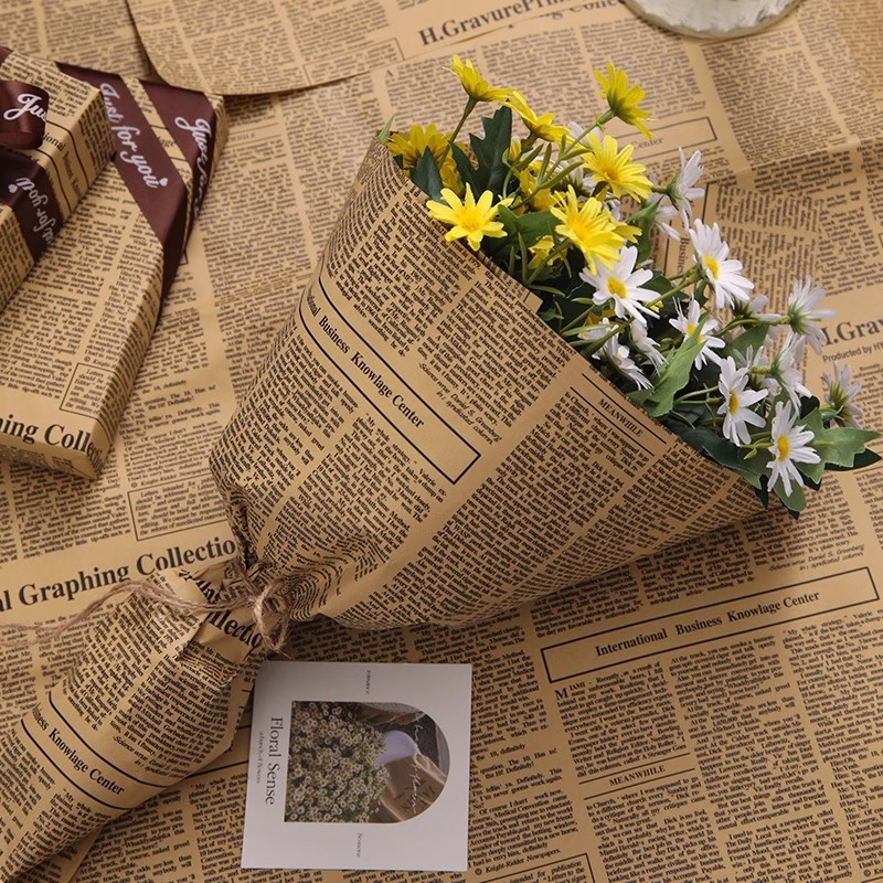 กระดาษห่อช่อดอกไม้ 40แผ่น กระดาษคราฟ ลายหนังสือพิมพ์ตรง 50*70cm กันน้ำ ใช้ได้ทั้งดอกไม้สดและดอกไม้ประดิษฐ์ - รูปที่ 4