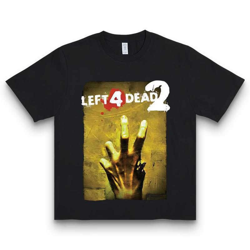 100% ผ้าฝ้าย เสื้อยืด Left 4 Dead 2 สไตล์วินเทจ กราฟิก Grunge Opium Tapout Amity Affliction เสื้อยืด