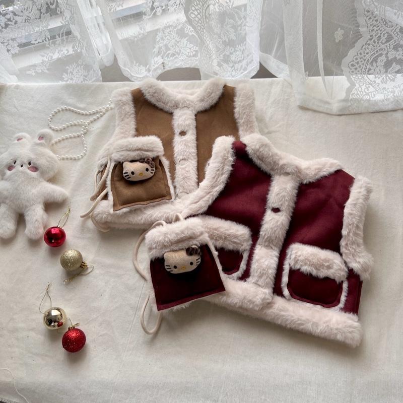 Baby Shark - Gl626: Fur Trim Gile + กระเป๋าคิตตี้หนังนิ่ม Fur-Lined น่ารักสําหรับเด็กผู้หญิง, Gile ส