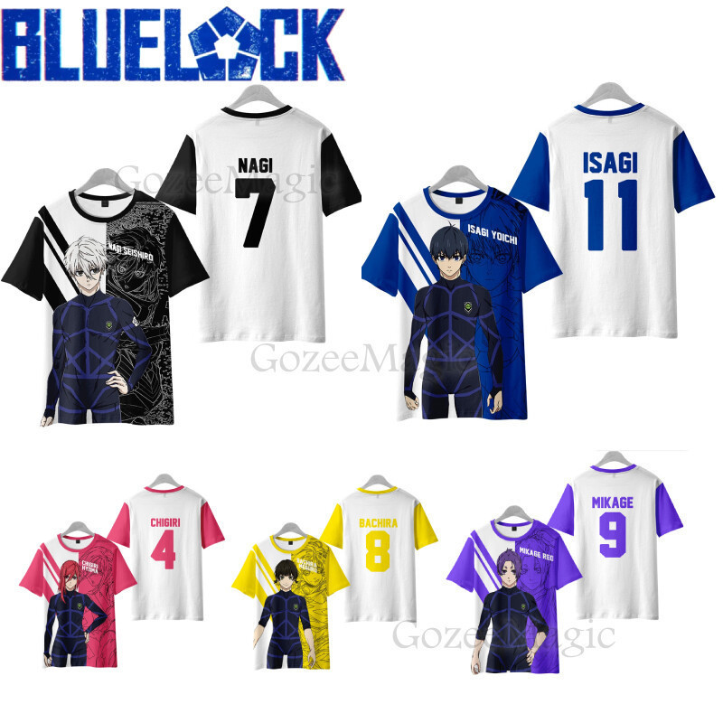 คอสเพลย์เสื้อยืด Anime BLUE LOCK NAGI สำหรับชายและหญิง แบบ 3D พิมพ์ O-คอสั้นแขนสั้น