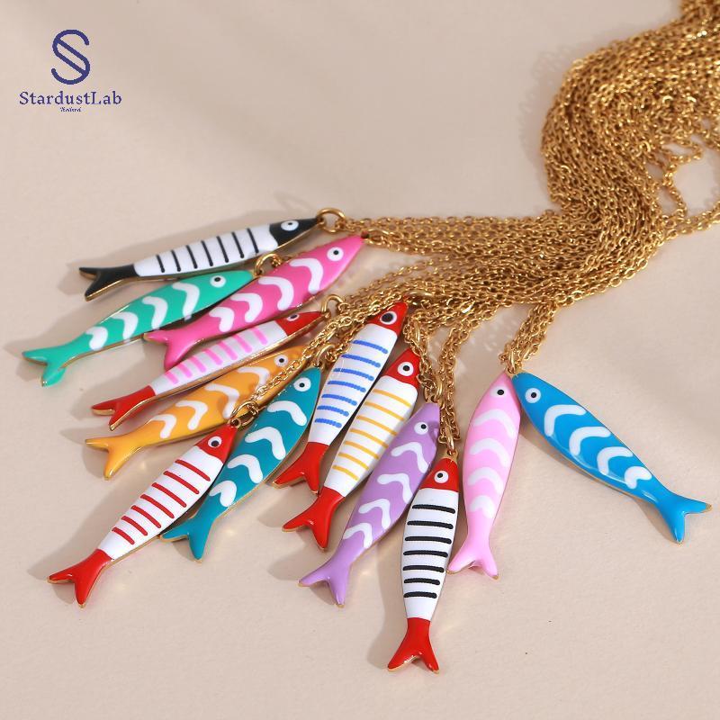 StardustLab น่ารักประณีตปลาที่มีสีสันสร้อยคอจี้สําหรับผู้หญิงสาวแฟชั่นสร้อยคอสแตนเลสฤดูร้อนชายหาดเคร