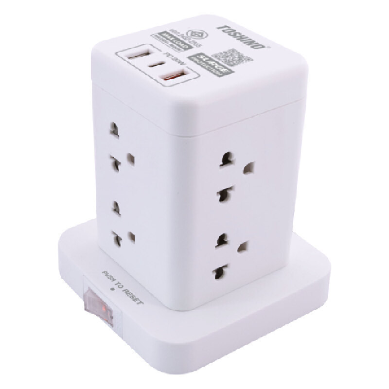 TOSHINO ปลั๊กคอนโด 8ช่อง PD20W+QC3.0+1USB 3.4A 1สวิตช์ 2ม. TW-82M สีขาว