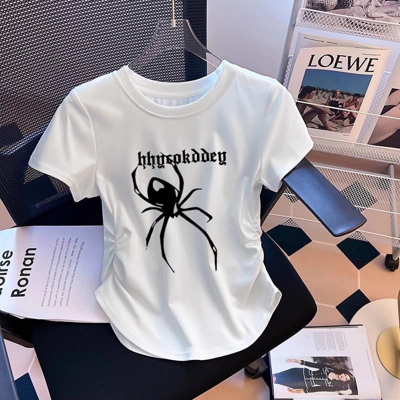 ล็อตใหม่ล่าสุด เสื้อเชิ้ตสีชมพู เสื้อยืดทรงจีบธรรมดาสำหรับผู้หญิงอปเอวสูงคอกลมเสื้อ แฟชั่น มา ใหม่ ใส่ สบายชุดหน้าร้อนสา