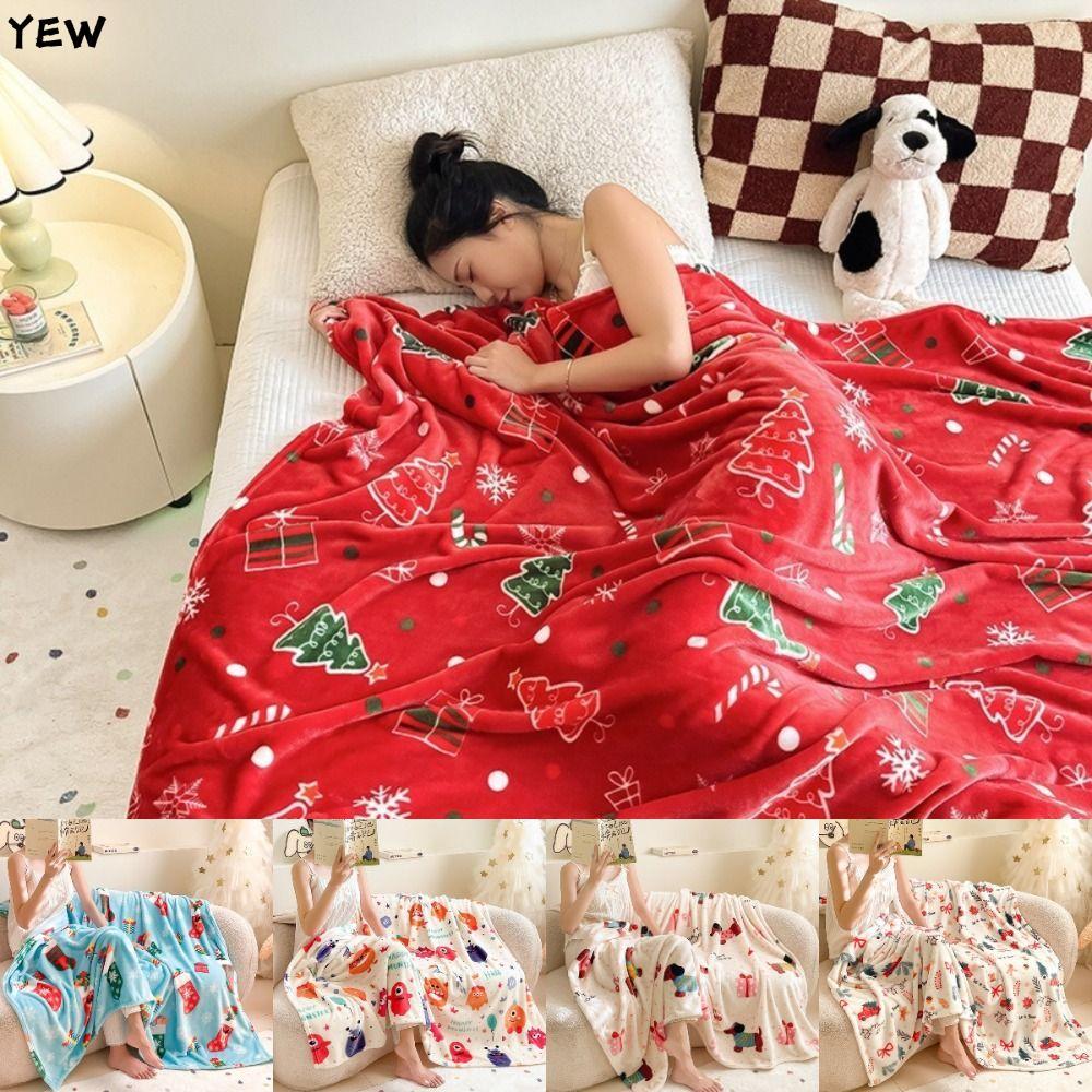 YEW ผ้าห่มสักหลาด, ผ้าห่มขนแกะปะการังปุยนุ่มอบอุ่น, หนา Xsmas Tree Faux Fur คริสต์มาสผ้าคลุมโซฟาผ้าค