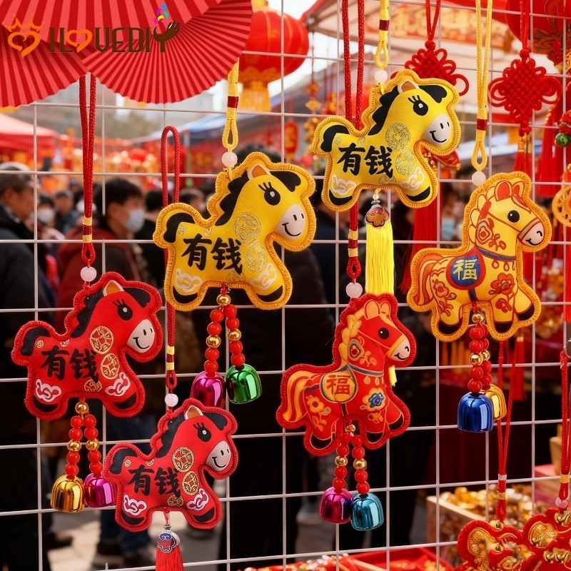 [HGB]จี้ประดับม้า 2 ชิ้น | ปีจี้โชคลาภพู่/สไตล์ระฆังมาสคอตมงคลสําหรับบ้านของขวัญและการขับขี่การมองเห