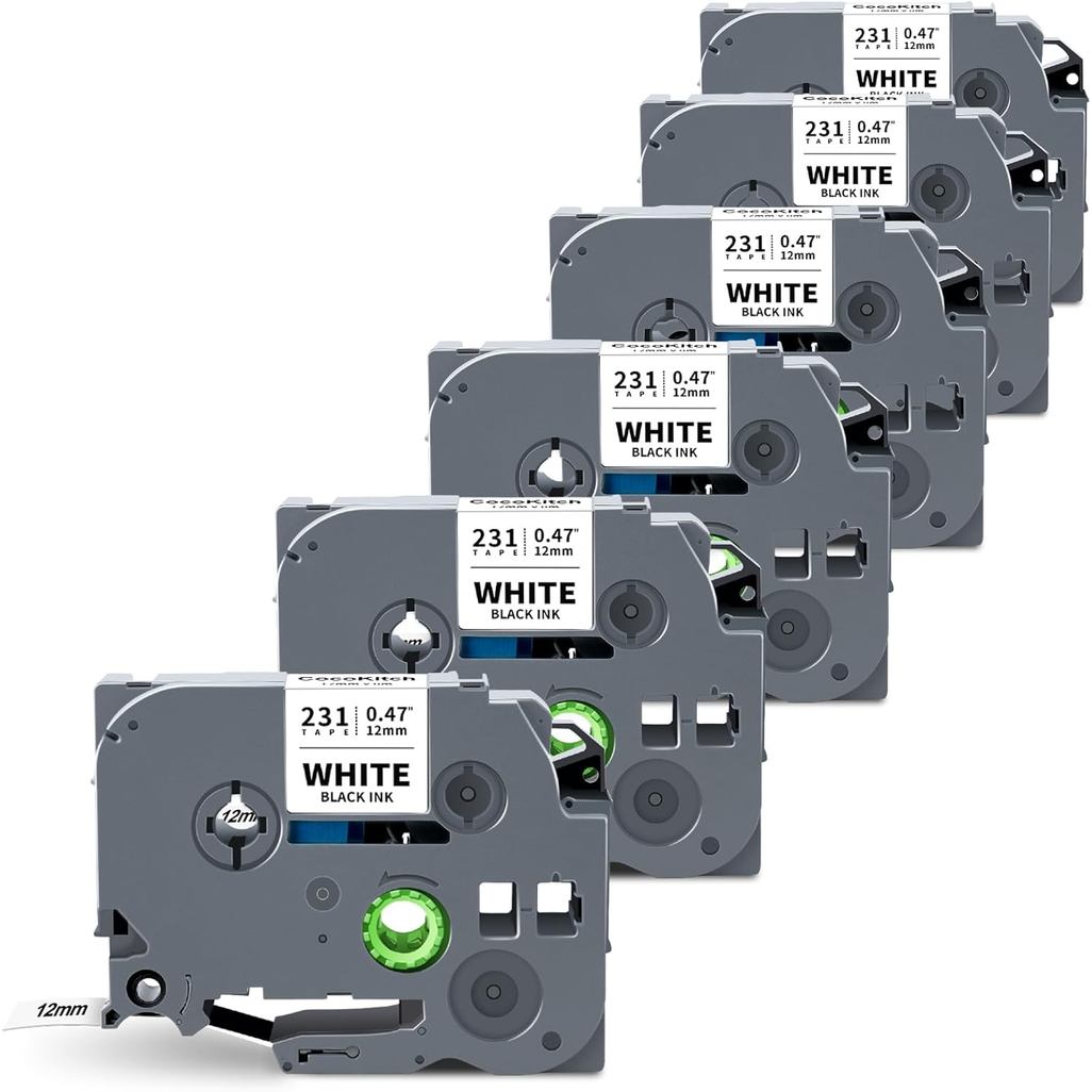 6-Pack TZe-231 TZ เทป 12 มม.0.47 ลามิเนตสีขาวสําหรับ Brother P Touch Label เทป TZe 331 TZ-231 1/2 นิ