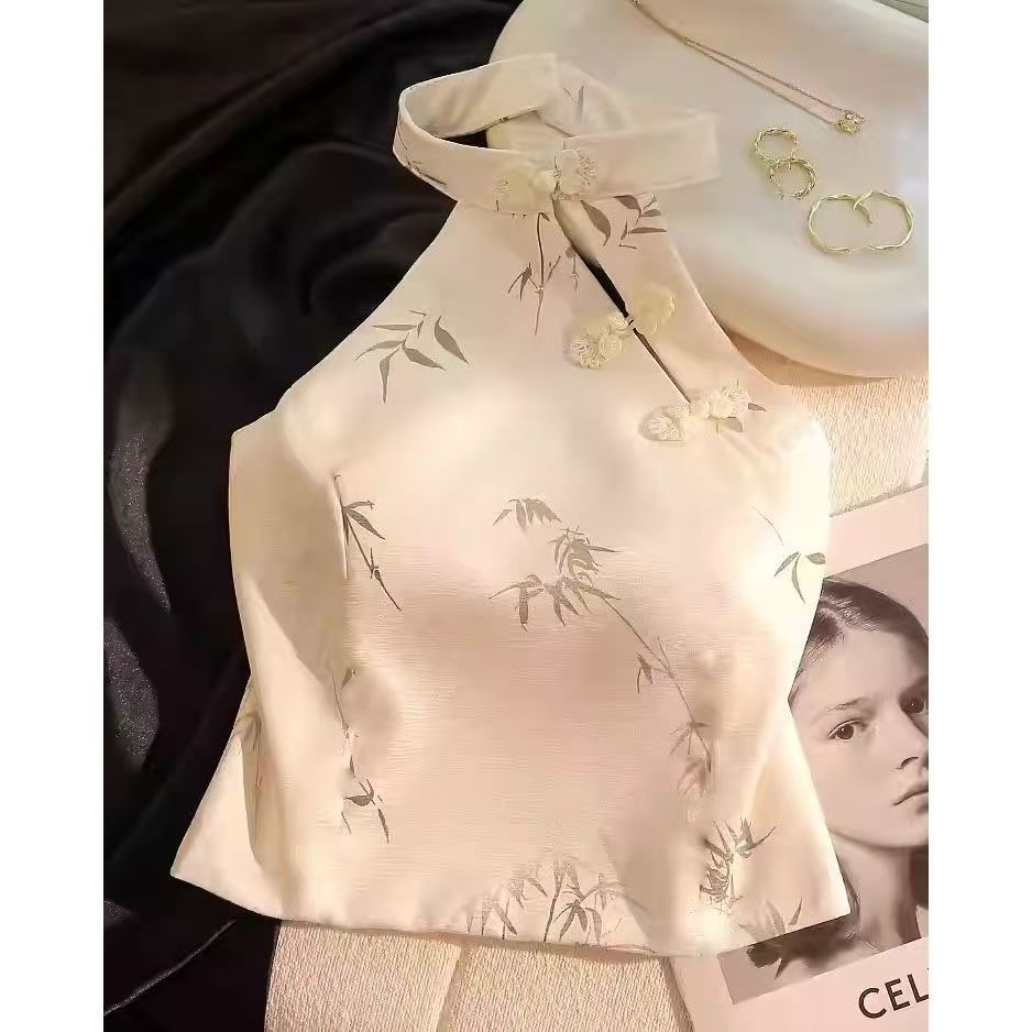 เสื้อดesignสไตล์จีนแบบดั้งเดิม พร้อมกางเกงขายาวและท้อปปิดไหล่สำหรับสาวๆ - รูปที่ 3