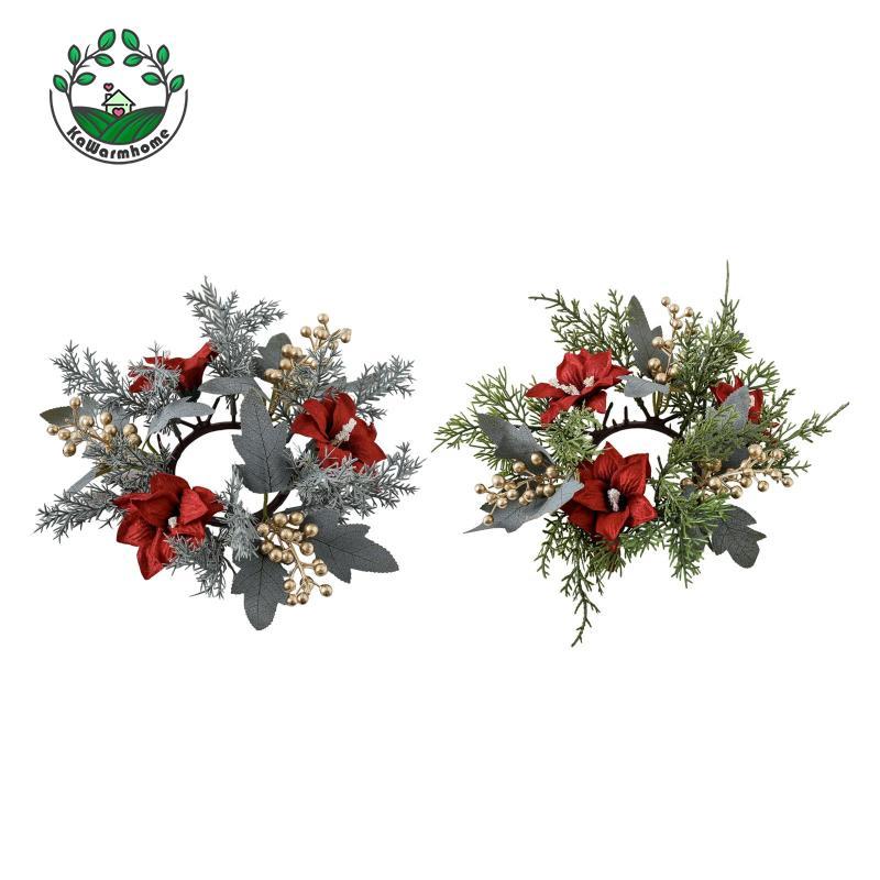 [Whcart] 25 ซม.เชิงเทียนคริสต์มาสแหวนพวงหรีดการจัดดอกไม้สําหรับ Home Cafe Party