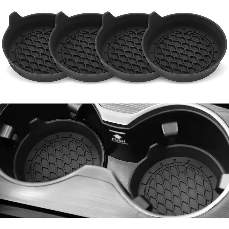 Universal สีดําที่วางแก้ว Expander 4PCS Non Slip ซิลิโคนใส่ Anti Spill เครื่องดื่ม Coaster Auto Car อุปกรณ์เสริมทําความสะอาดง่าย